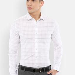 Louis Philippe Permapress Men White Slim Fit Windowpane Checked Wrinkle Free Formal Cotton Shirt-image-30
