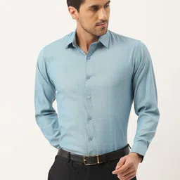 SOJANYA Men Blue Solid Pure Cotton Classic Formal Shirt-image-47