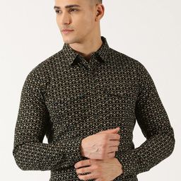Thomas Scott Classic Slim Fit Floral Printed Cotton Corduroy Semiformal Shirt-picture-0
