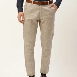 SOJANYA Men Grey Checked Smart Formal Trousers-image-77