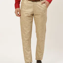 SOJANYA Men Beige Checked Formal Trousers-image-84