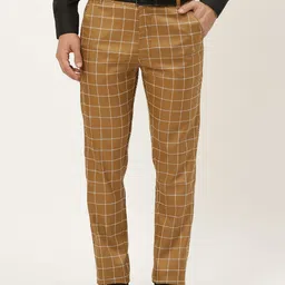 SOJANYA Men Khaki Checked Formal Trousers-image-92