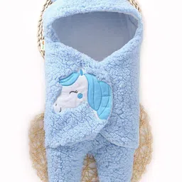 OyO Baby Infants Blue Fleece Mild Winter 380 GSM Single Bed Wrapper Blanket-image-91