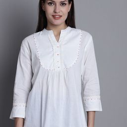 KALINI Mandarin Collar Sequined Cotton A-Line Top-image-75