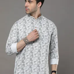 Bushirt Geometric Printed Mandarin Collar Cotton Kurta-picture-41