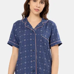 Amante Printed Notch Collar Shirt with Mid Rise Short Sleep Set-picture-11