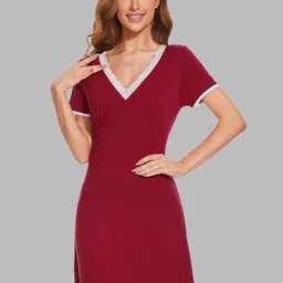 Krelin V-Neck Pure Cotton Lace Trim T-shirt Nightdress-picture-20