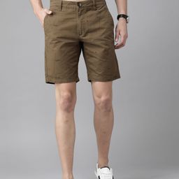 Roadster Men Olive Brown Pure Cotton Printed Regular Shorts-image-81