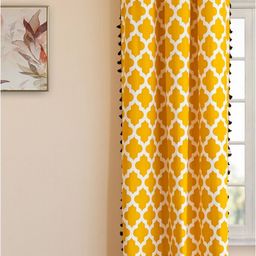 HOMEMONDE Yellow & White Ethnic Motifs Room Darkening Long Door Curtain-image-32