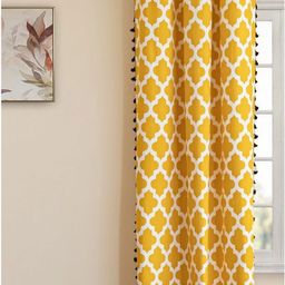 HOMEMONDE Yellow & White Ethnic Motifs Room Darkening Long Door Curtain-image-3