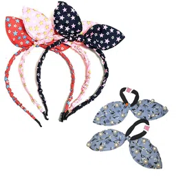 BAESD Girls Set Of 5 Bow Hairband & Pearl Rubber Band Rabbit Ear Hair Band Accessory Set-image-19
