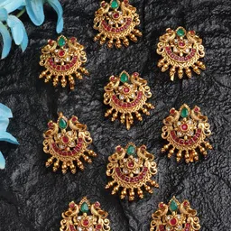 PANASH Set of 9 Gold-Plated Peacock Stone-Studded Hair Pin-12