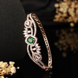 Jazz and Sizzle Gold-Plated Brass American Diamond Rose Bangle-Style Bracelet-18