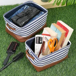 FABINALIV Blue & Brown 2 Pieces Striped Multi-Utility Organisers-18