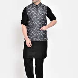 Hangup Men Grey Kurta with Pyjamas & With Nehru Jacket-picture-10