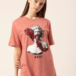 Lounge Dreams Women Pink Printed Extended Sleeves Raw Edge Oversized  T-shirt-image-26