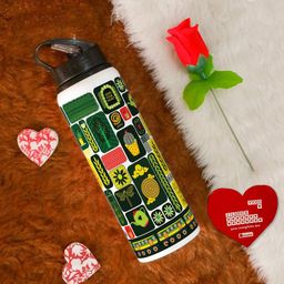 Indigifts 3 Pieces Green Printed Sipper Water Bottle Red Rose and Greeting Card-12