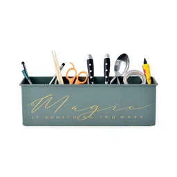 Living With Elan Green Typography Printed 4 Compartments Reusable Desk Organizer-19