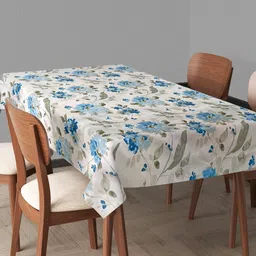 Trance Home Linen White & Blue Printed Pure Cotton Rectangular 4 Seater Table Cloth-28