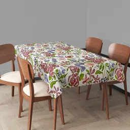 Trance Home Linen White Printed Pure Cotton Rectangular 4 Seater Table Cloth-34
