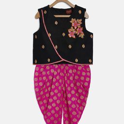Twisha Girls Black Embroidered Top with Dhoti Pants-18