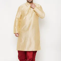 VASTRAMAY Size Men Gold-Toned Kurta with Dhoti Pants-image-7