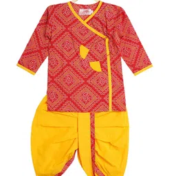 Little Bansi Boys Red Ethnic Motifs Printed Angrakha Pure Silk Kurta with Dhoti Pants-55