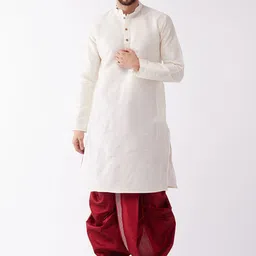 VASTRAMAY Men Cream-Coloured A-Line Kurta with Dhoti Pants-picture-16