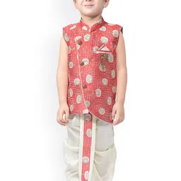 BAESD Boys Floral Woven Design Regular Asymmetric Silk Cotton Kurta With Dhoti Pants-26