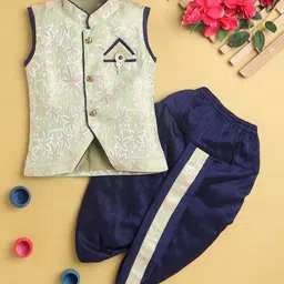 BAESD Boys Floral Printed Mandarin Collar Regular Straight Kurta With Dhoti Pants-28
