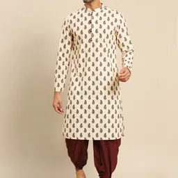 KISAH Men White & Marron Paisley Printed Kurta with Dhoti Pants-picture-10