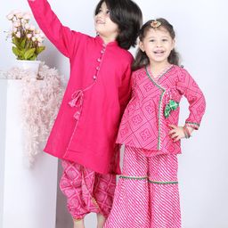 BownBee Boys Pink Bandhani Pure Cotton Kurta with Dhoti Pants-picture-30