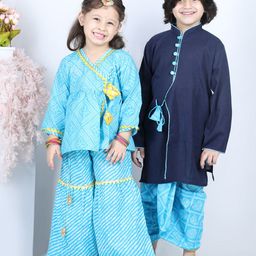 BownBee Boys Blue Angrakha Pure Cotton Kurta with Dhoti Pants-picture-34