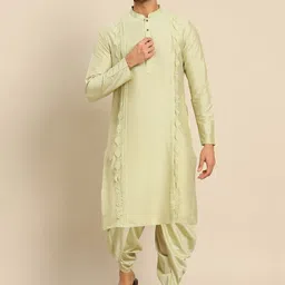 KISAH Men Lime Green Mirror Work Kurta with Dhoti Pants-picture-56