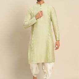 KISAH Men Lime Green Angrakha Kurta with Dhoti Pants-picture-13
