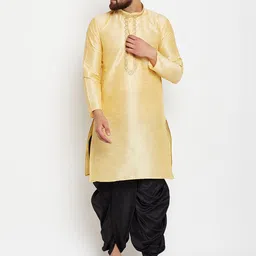ROYAL KURTA Men Gold-Toned Yoke Design Kurta with Dhoti Pants-image-5