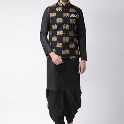 KISAH Men Black Ethnic Motifs Kurta with Dhoti Pants & Jacket-image-44