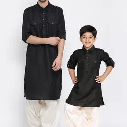 VASTRAMAY Boys Black Pathani Kurta with Dhoti Pants-image-25