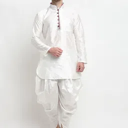 Benstoke Men White Dupion Silk Kurti with Dhoti Pants-picture-58