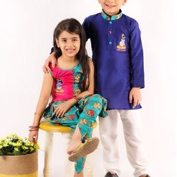 KID1 Girls Pink Embroidered Pleated Pure Cotton Kurti with Dhoti Pants-image-60