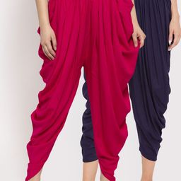 Clora Creation Women Pack of 2 Magenta & navy Blue Solid Woven Dhoti Salwar-image-7