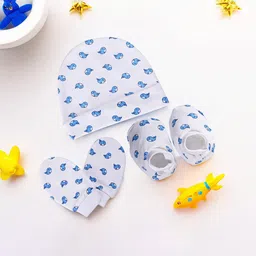 Kuber Industries 10 Pcs Printed Cotton New Born Cap Mittens & Booties Set-5