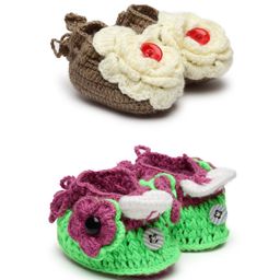 CHUTPUT Infants Kids Set Of 2 Hand Knitted Crochet Pure Wool Booties-11