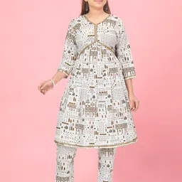 Aarika Girls Ethnic Motifs Printed Gotta Patti Pure Cotton Empire Kurta With Trousers-image-58
