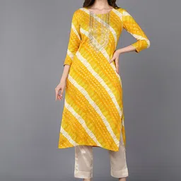 KALINI Round Neck Geometric Thread Work Straight Kurta-image-25