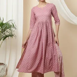 KIMAYRA Ethnic Motifs Printed Pleated A-Line Kurta with Palazzos-35
