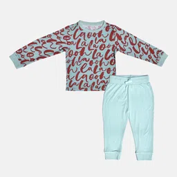Softsens Kids Blue Printed Bamboo Top with Pyjamas-image-85