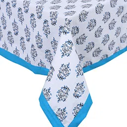 INDHOME LIFE Blue & White Abstract PrintedJaipuri Style Pure Cotton 6 Seater Rectangle Dining Table Cover-11