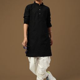 Sanwara Boys Ethnic Motifs Embroidered Regular Chikankari Kurta With Dhoti Pant-image-27