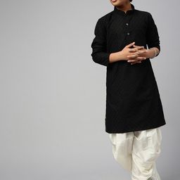 Sangria Boys Black Ethnic Motifs Embroidered  Mandarin Collar Chikankari Cotton Kurta-image-84